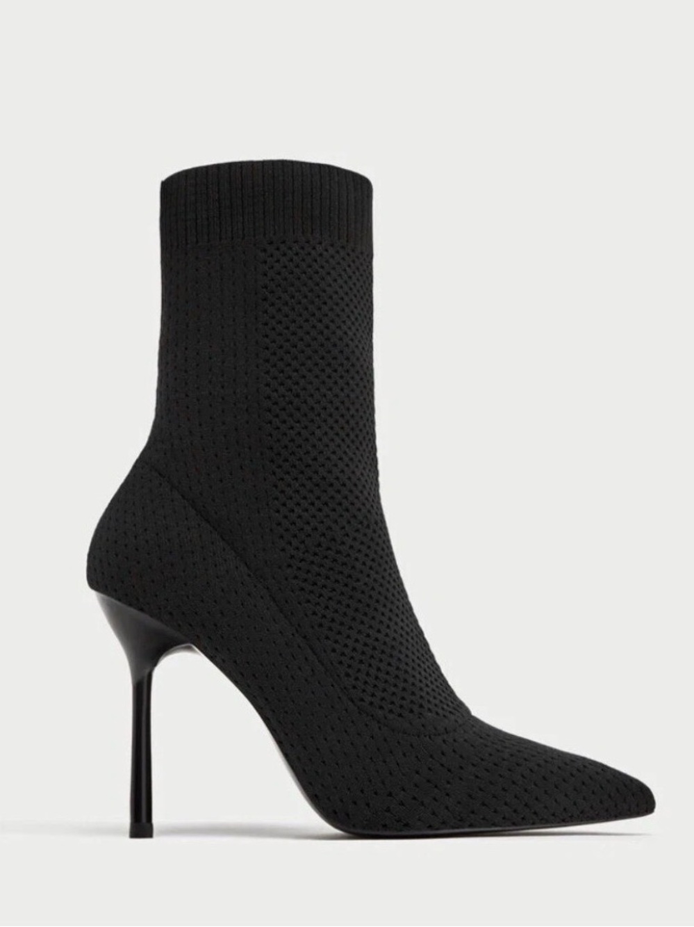 Zara Black Stretch Ankle Boots EU 37 Pointed Toe Stiletto Heel 3.25”